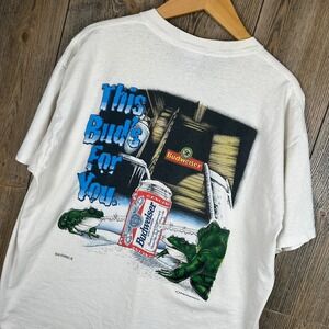 Budweiser Vintage 90s Frogs This Buds For You White T-Shirt XL Delta USA